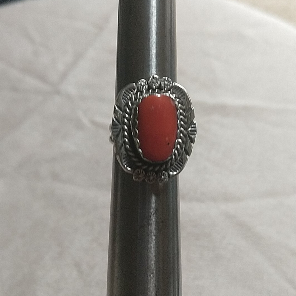Vintage Sterling Silver Coral Ring